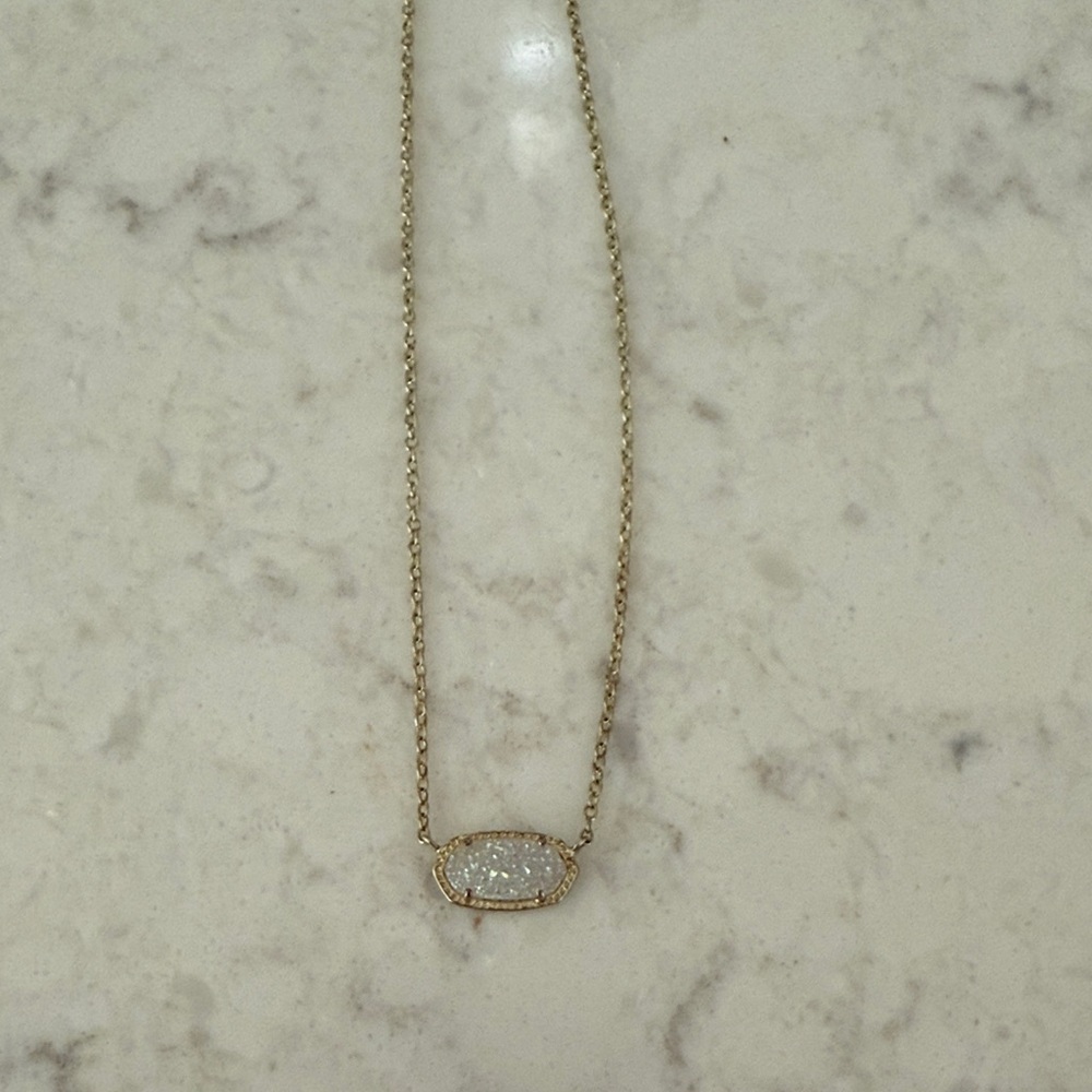 Kendra Scott Elisa Gold Necklace with White Sparkly Pendant